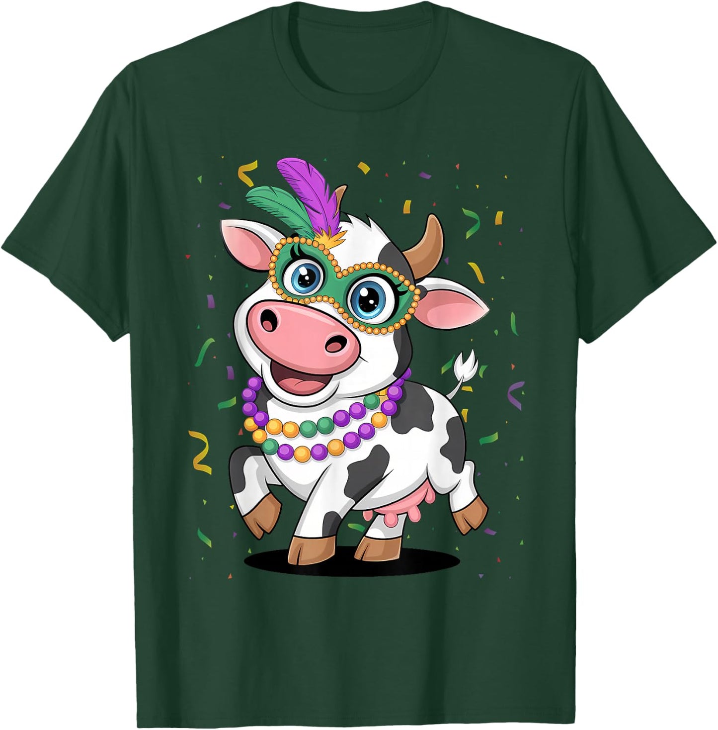 Mardi Gras Cow Wearing Mardi Gras Costume Beads T-Shirt - T-Shirt | Forest
