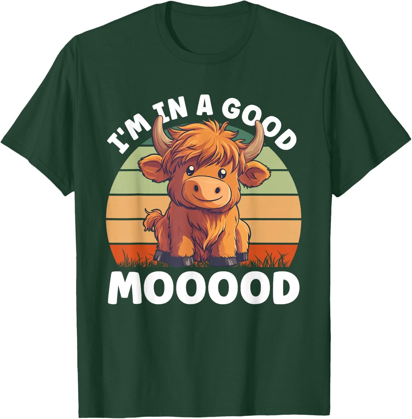 Highland Cow Moo In A Good Mooood Carton Cow T-Shirt - T-Shirt | Forest