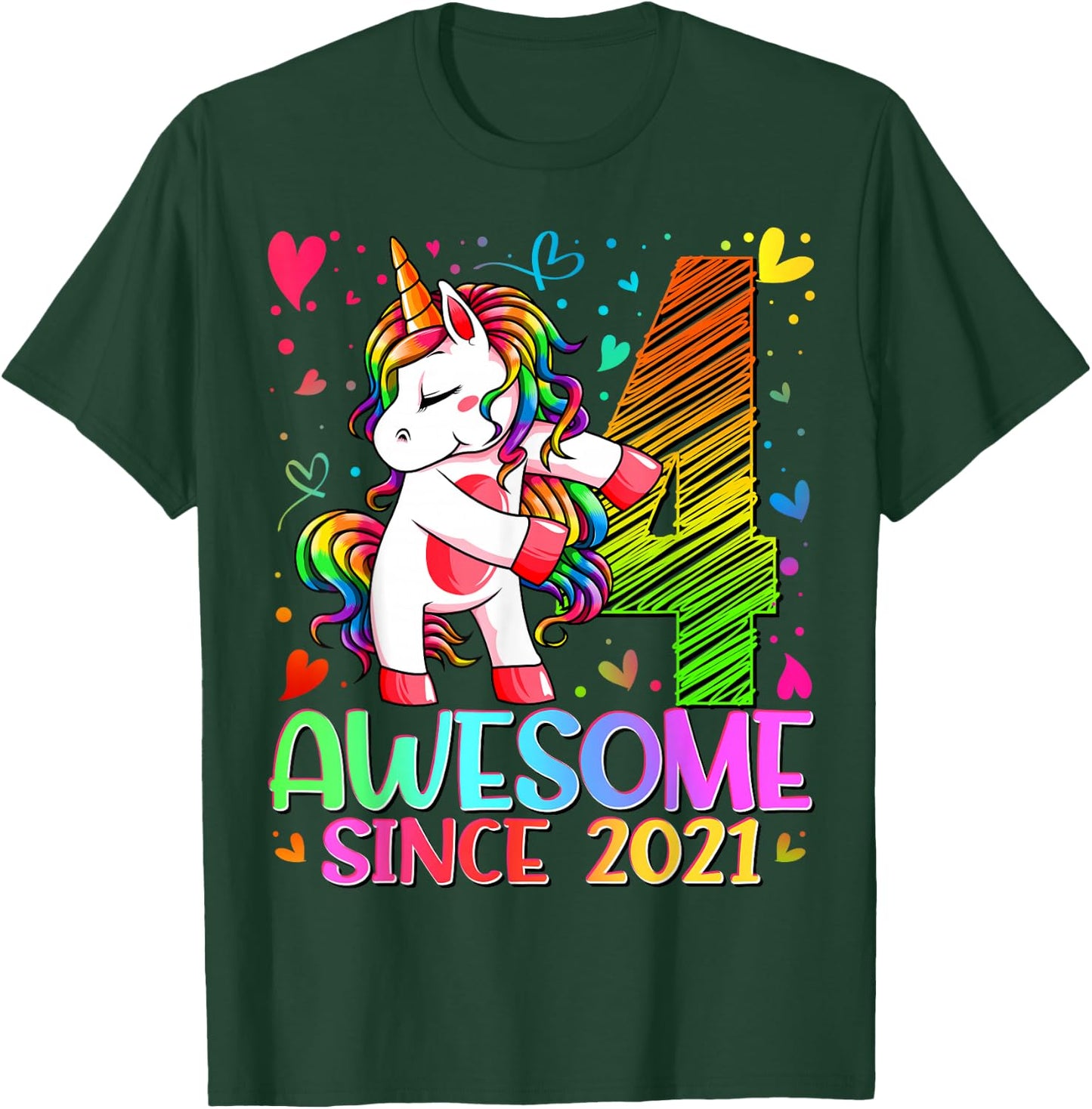 4 Year Old Unicorn Gifts For Girls 4th Birthday Girl Party T-Shirt - T-Shirt | Forest