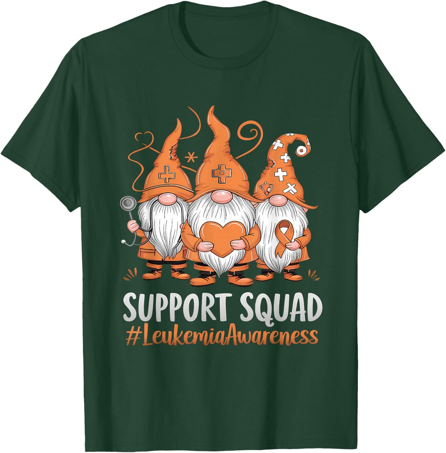 Leukemia Cancer Awareness Gnome Support Squad Orange Ribbon T-Shirt - T-Shirt | Forest