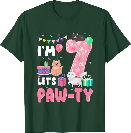 I'm 7 Let's Paw-Ty 7th Birthday Cats Lover 7 Year Old T-Shirt - T-Shirt | Forest