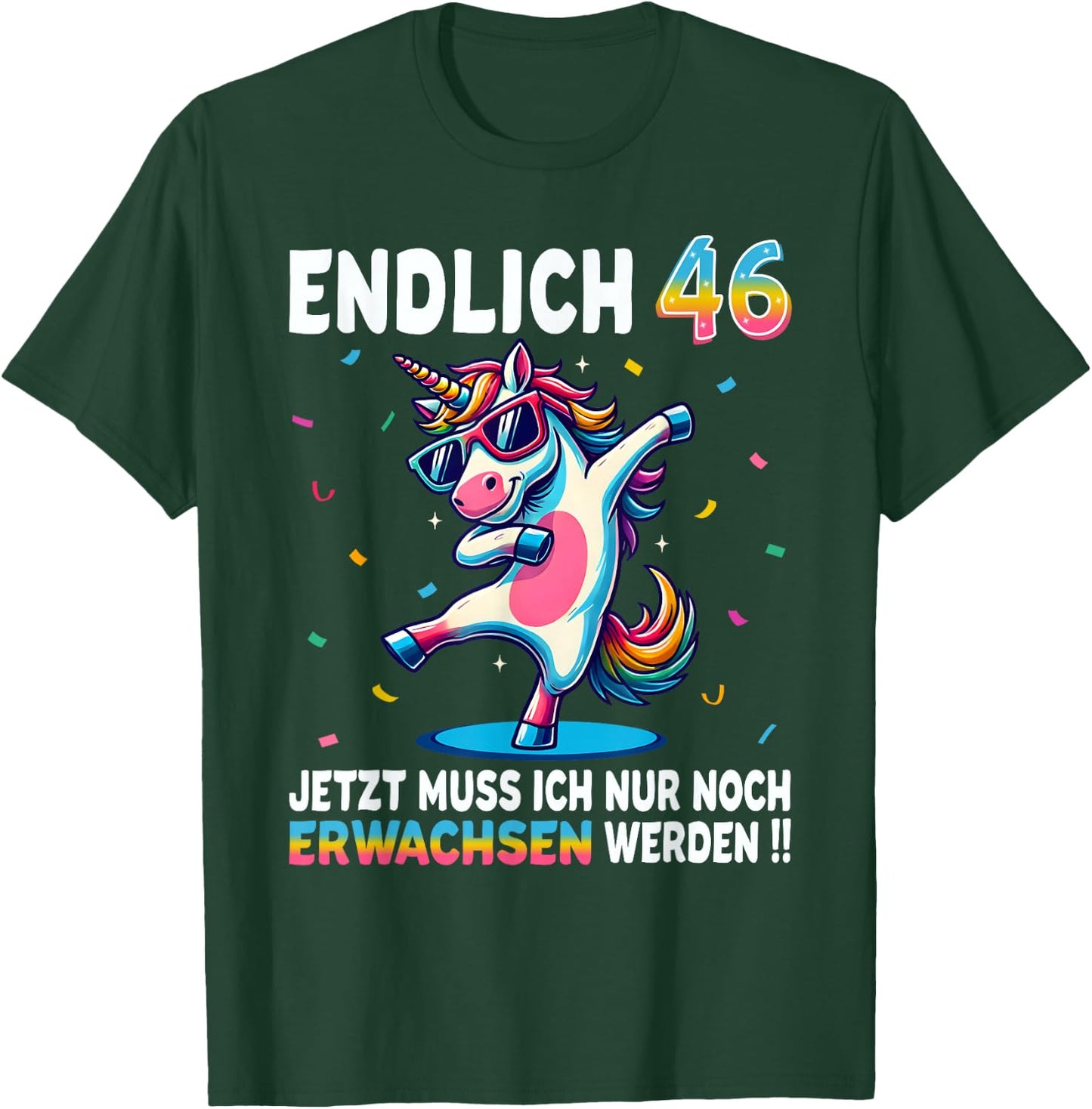 46th Birthday Gifts Woman Man Party Outfit Unicorn , black T-Shirt - T-Shirt | Forest