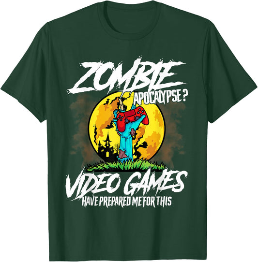 Zombie Apocalypse Gamer Funny Halloween Video Games Lover T-Shirt - T-Shirt | Forest