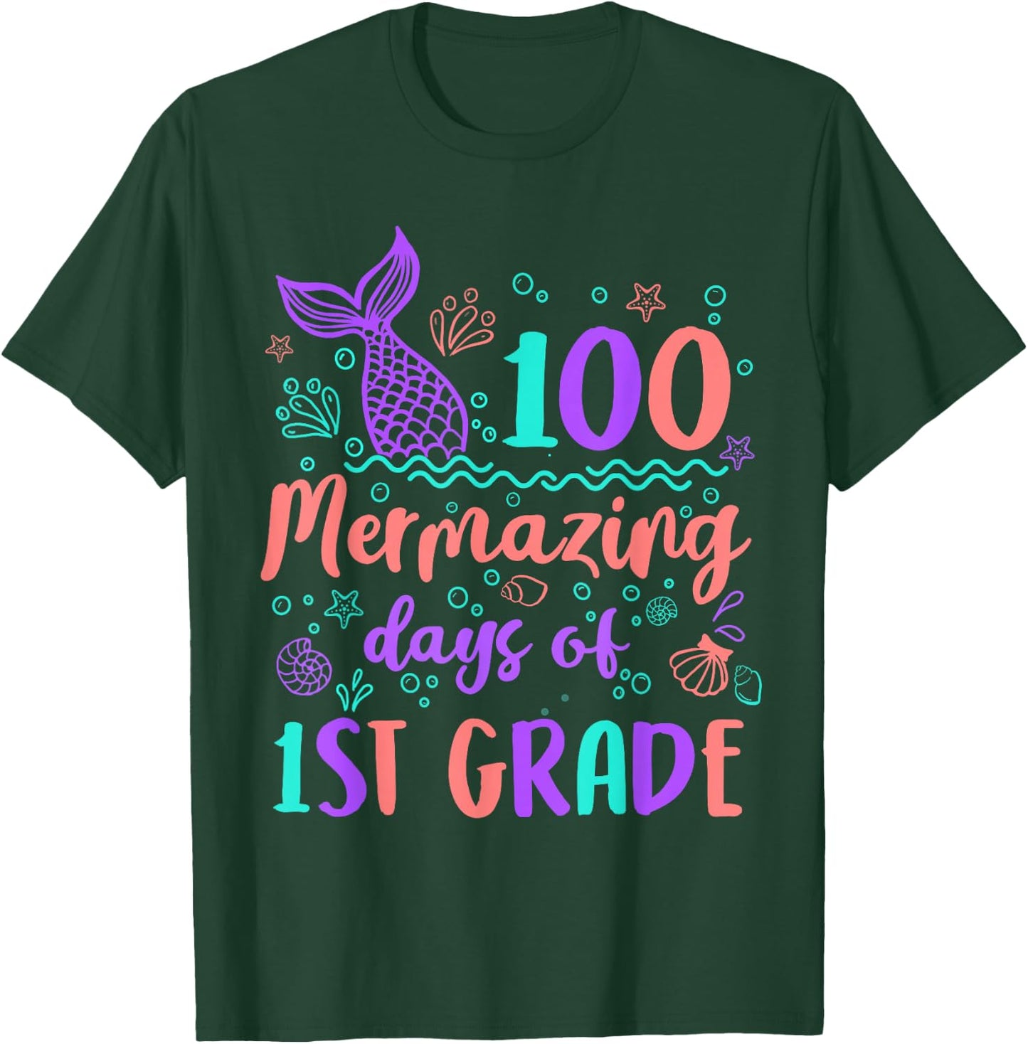 100 Mermazing Days Of 1st Grade 100th Day Mermaid Girls Kids T-Shirt - T-Shirt | Forest