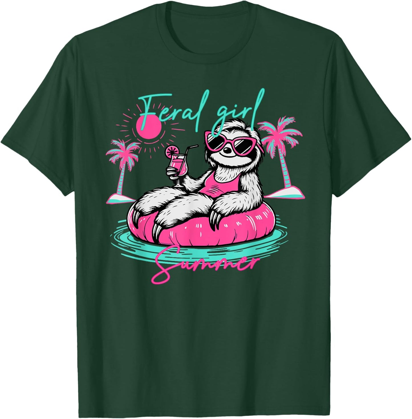 Feral Girl Summer Funny Meme Sloth Hawaii Beach Vacation T-Shirt - T-Shirt | Forest