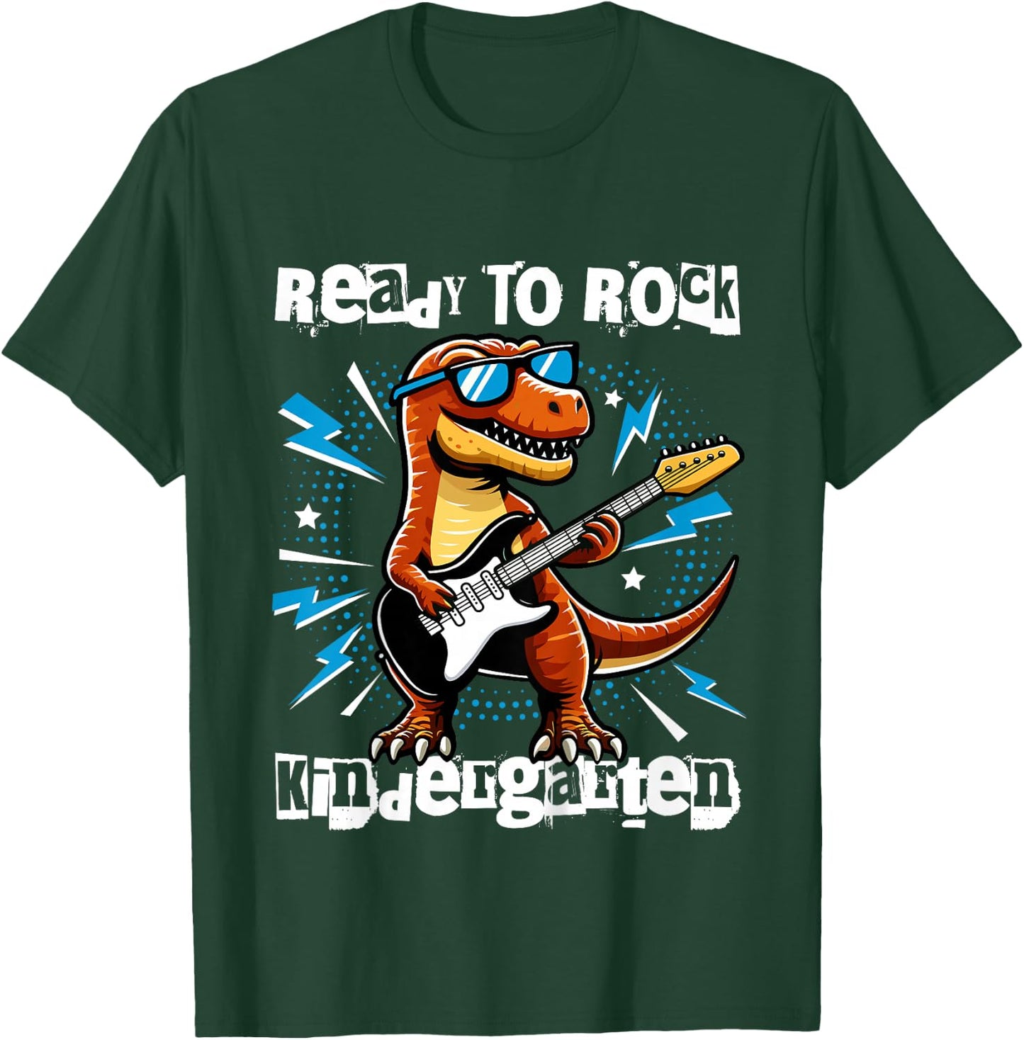 Kids Rock Kindergarten Dinosaur Guitarist Back to School Boys T-Shirt - T-Shirt | Forest