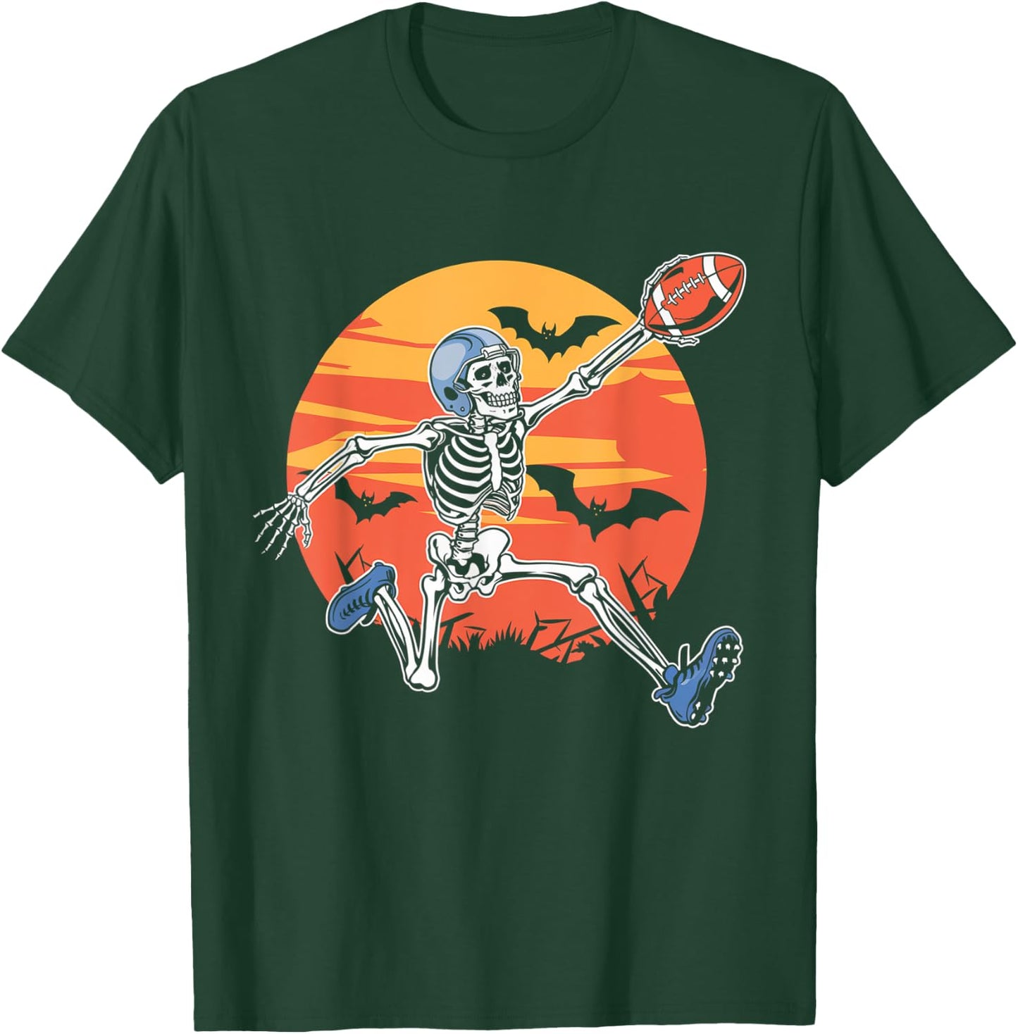 American Football Skeleton Player Halloween Men Boys Funny T-Shirt - T-Shirt | Forest