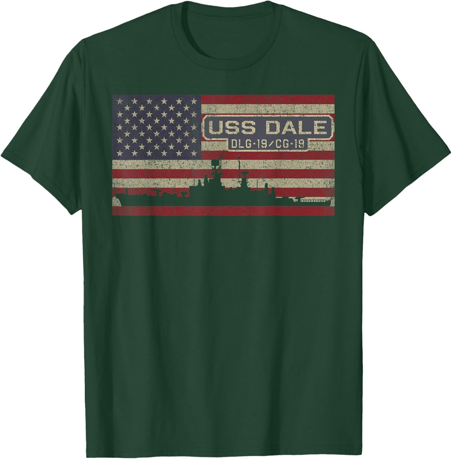 USS Dale DLG-19 CG-19 Destroyer Cruiser Ship USA Flag Kids Men T-Shirt - T-Shirt | Forest