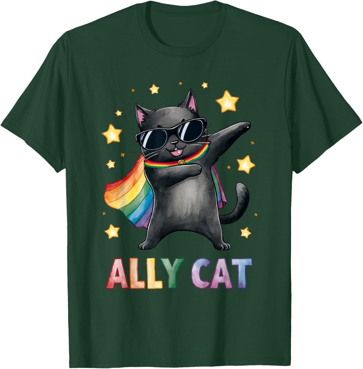 Gay Pride Month Ally Cat Funny LGBTQ Rainbow Men Women Kids T-Shirt - T-Shirt | Forest