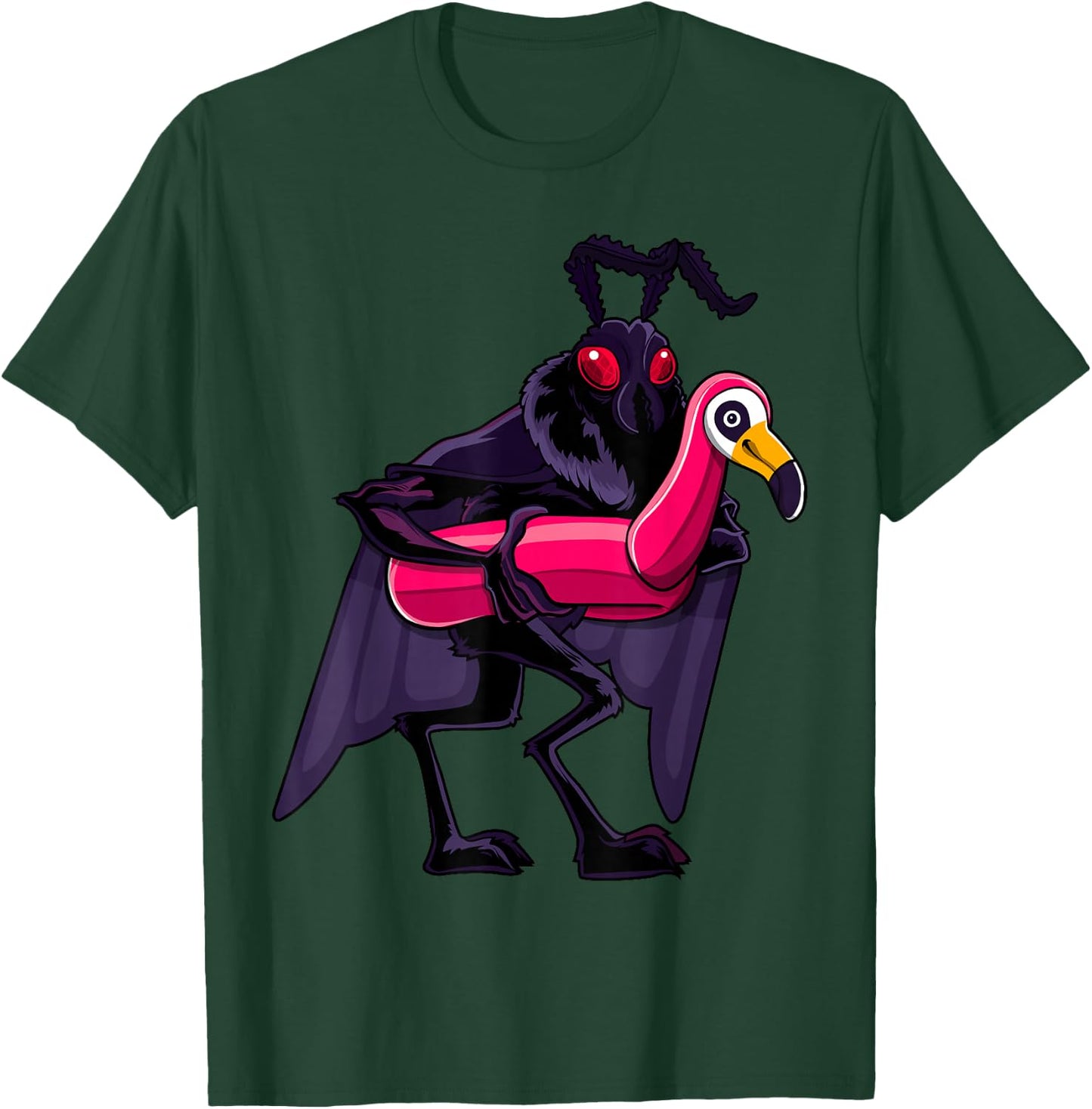 Mothman Pool Party Pink Float Flamingo Funny Cryptid Monster T-Shirt - T-Shirt | Forest