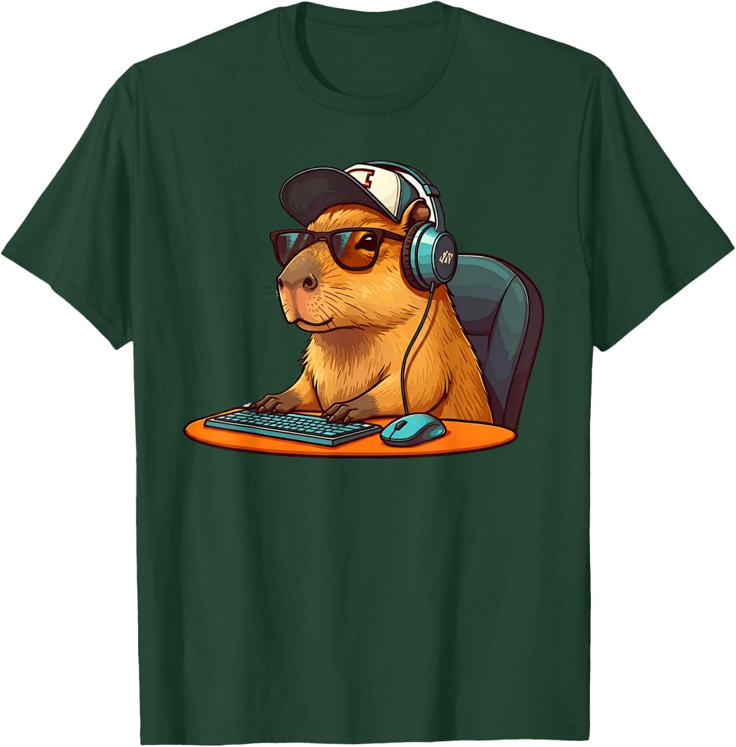 Capybara Video Games Funny Gaming Capy Men Teen Boys Kids T-Shirt - T-Shirt | Forest