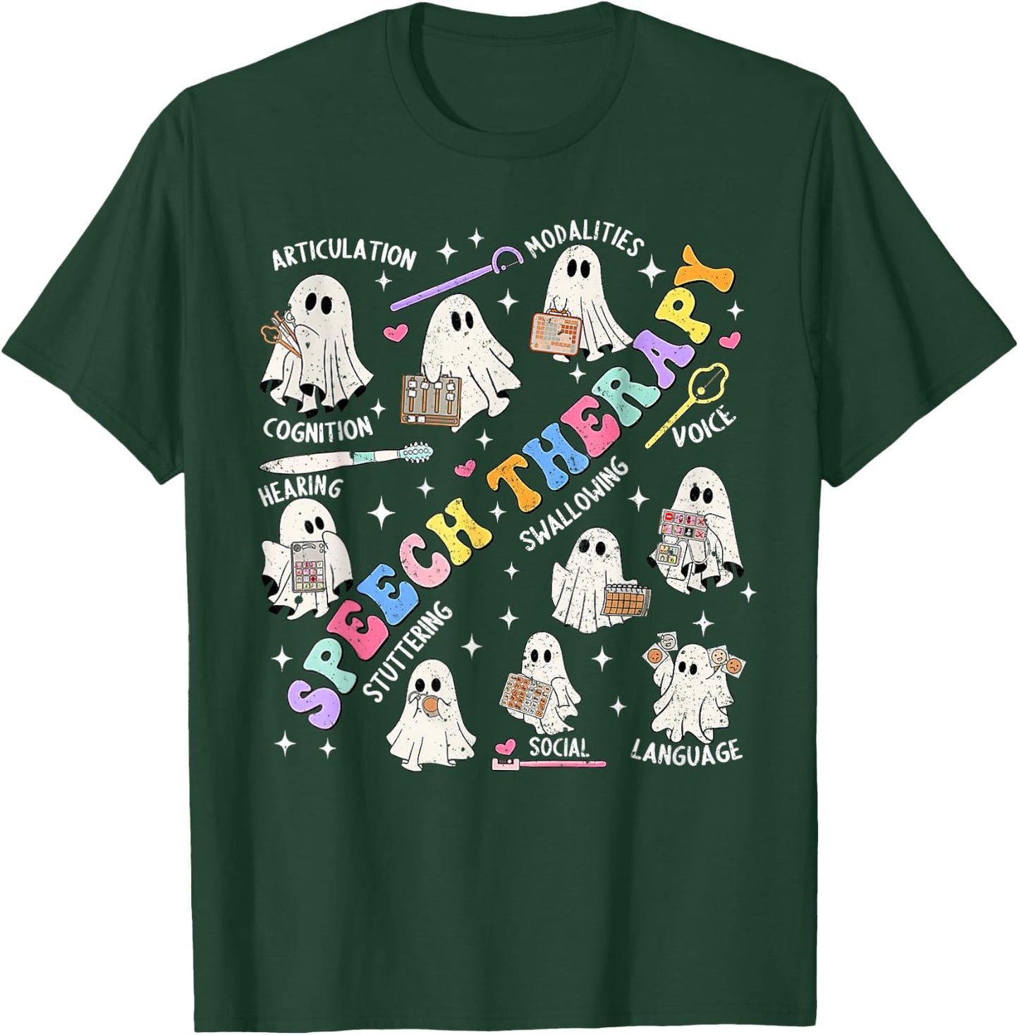 Speech Therapy Retro Groovy Funny Halloween Ghost Therapist T-Shirt - T-Shirt | Forest