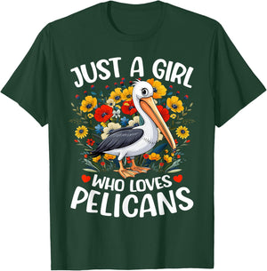 Just A Girl Who Loves Pelicans Aesthetic Flower Pelican Bird T-Shirt - T-Shirt | Forest