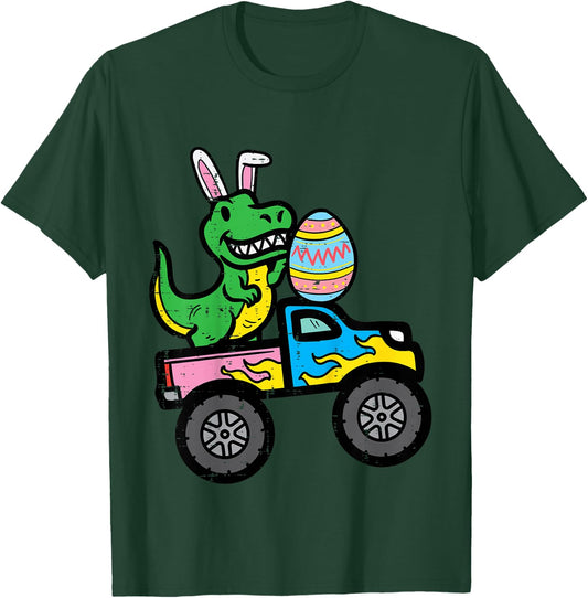 Kids Easter Dino Bunny On Monster Truck Boys Kids Toddler Youth T-Shirt - T-Shirt | Forest