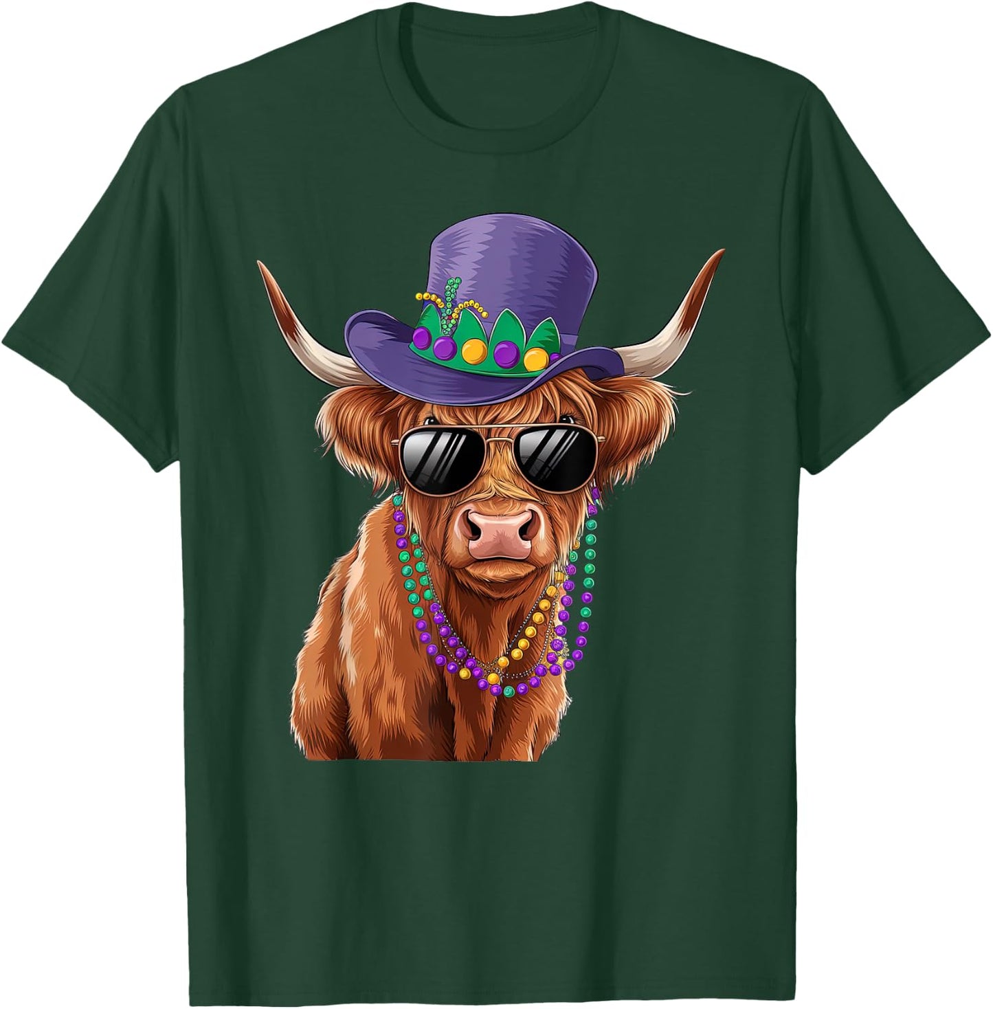 Funny Scottish Highland Cow Mardi Gras Carnival Outfit T-Shirt - T-Shirt | Forest