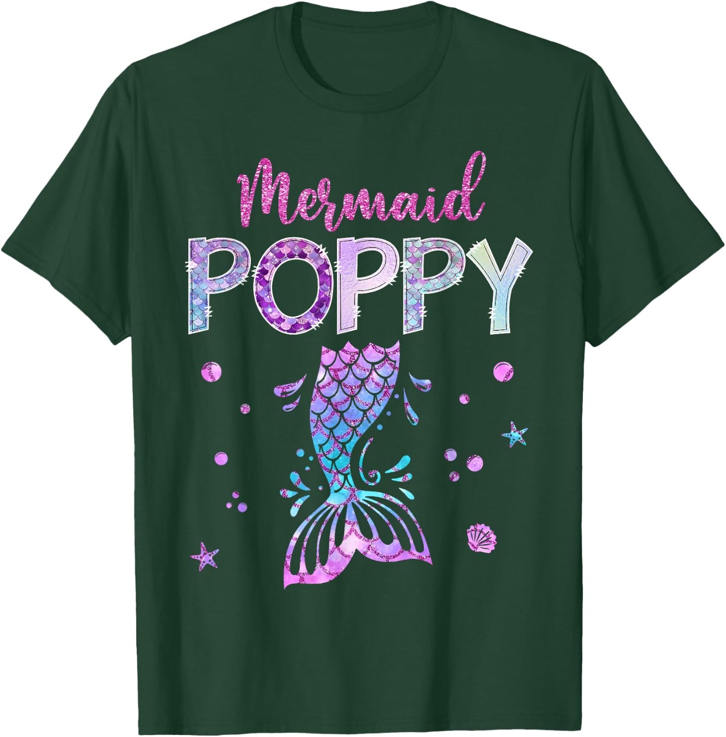 Mermaid Poppy Birthday Party Girl Family Matching T-Shirt - T-Shirt | Forest