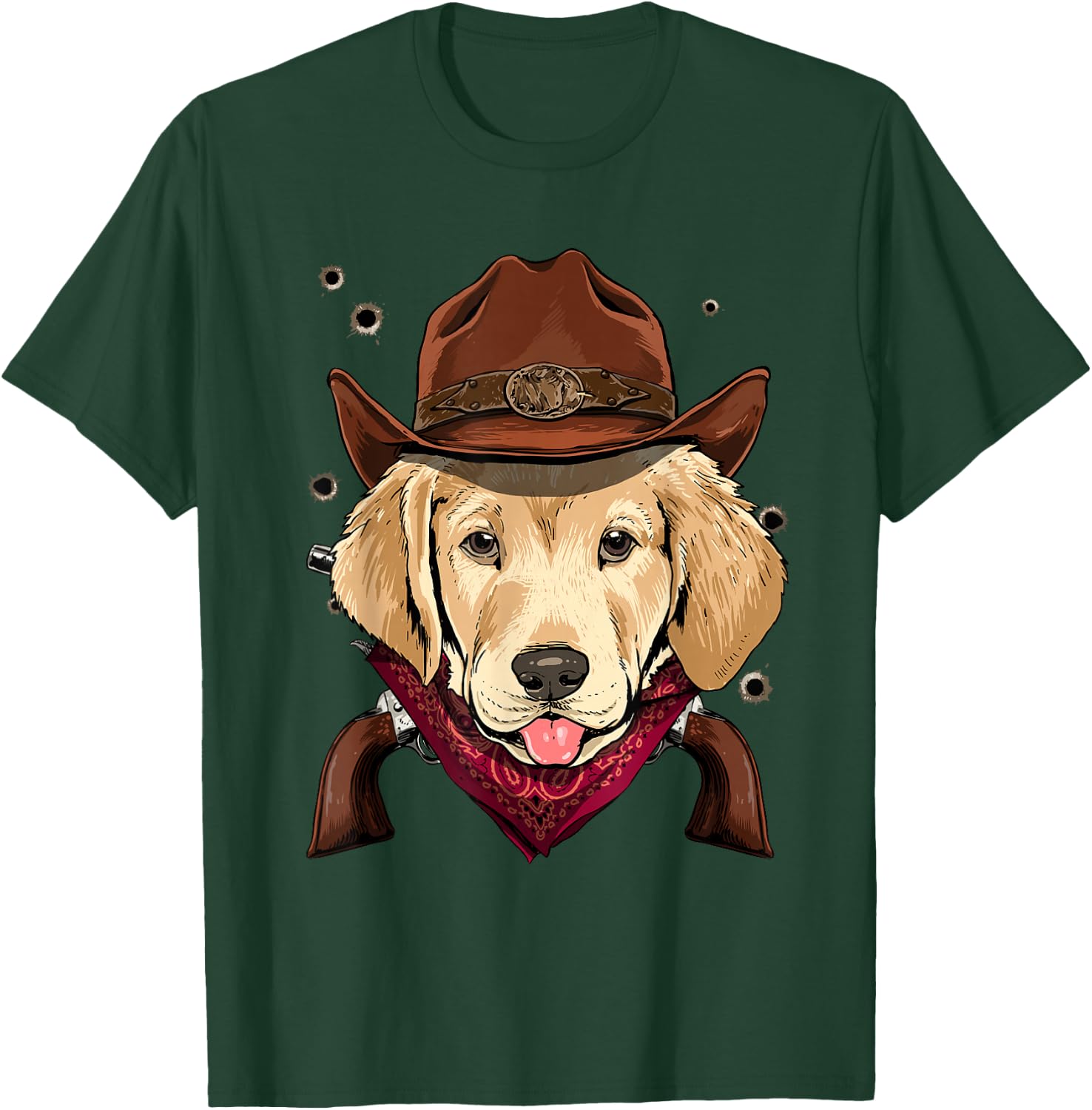 Cowboy Labrador Western Rodeo Cowboy Hat and Bandana Dog T-Shirt - T-Shirt | Forest