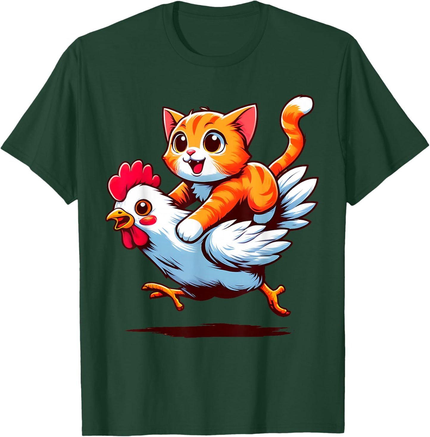 Funny Cat Riding Chicken Cat on a Chicken Lover Cute Animals T-Shirt - T-Shirt | Forest