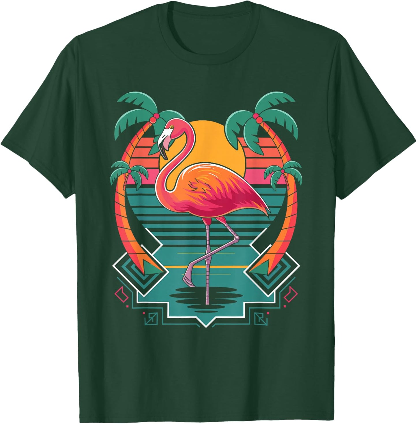 Flamingo Beach Summer Vibes Palm Tree Tropical Summer T-Shirt - T-Shirt | Forest