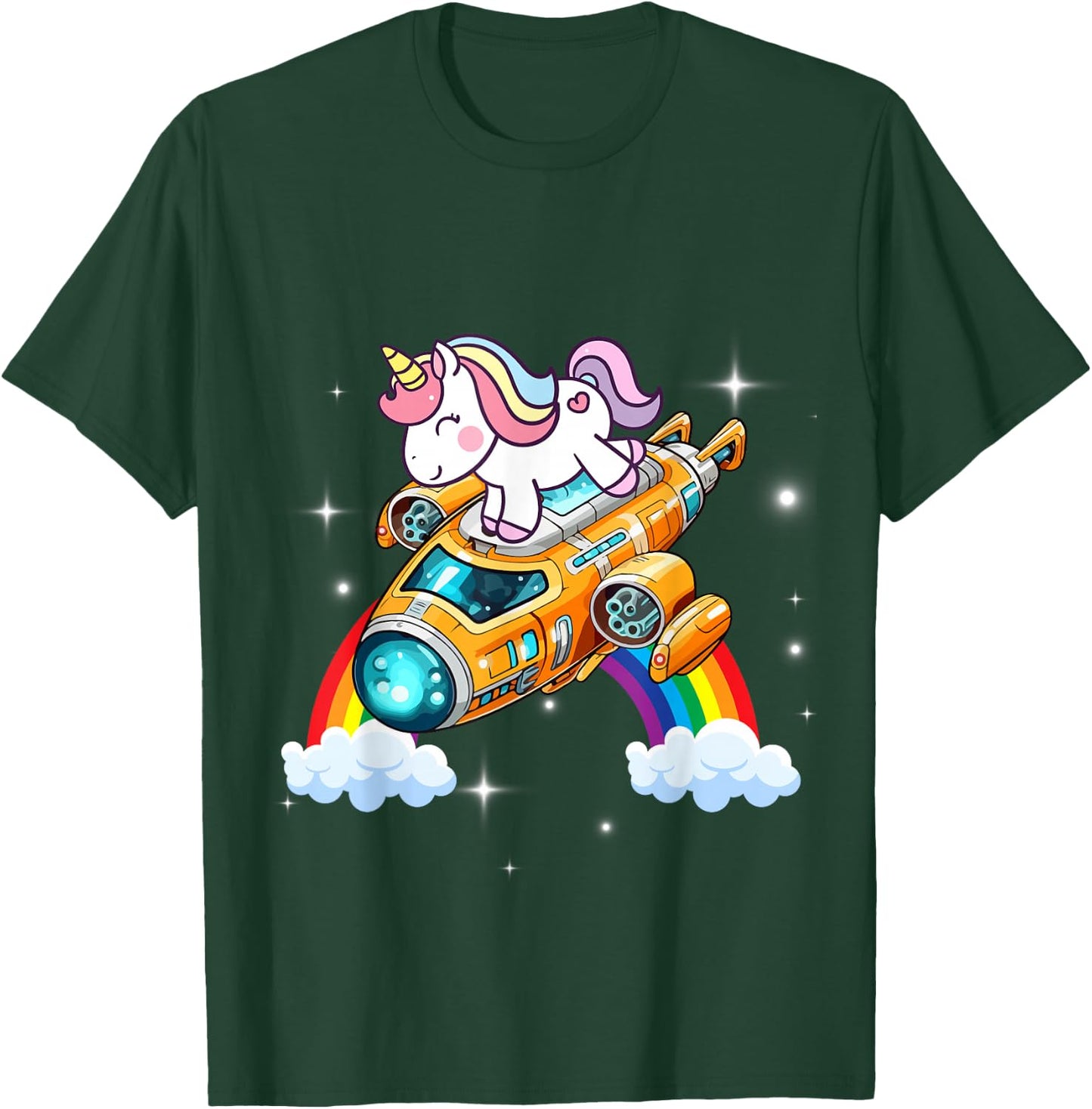 Unicorn Riding Spaceship Women Men Kids Teens Boys Girls T-Shirt - T-Shirt | Forest