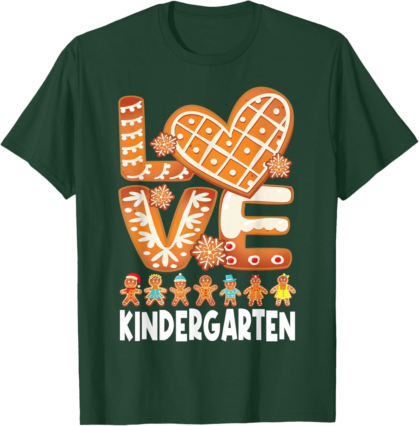 Love Kindergarten Teacher Christmas Gingerbread Students T-Shirt - T-Shirt | Forest
