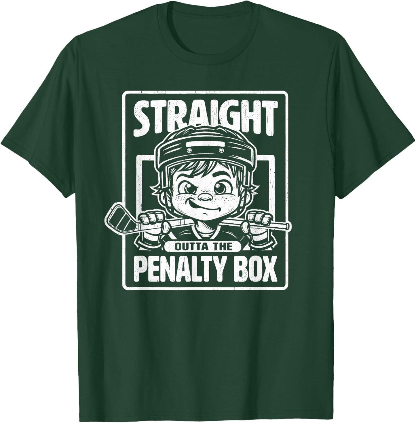 Straight Outta The Penalty Box Funny Boys Youth Kids Hockey T-Shirt - T-Shirt | Forest