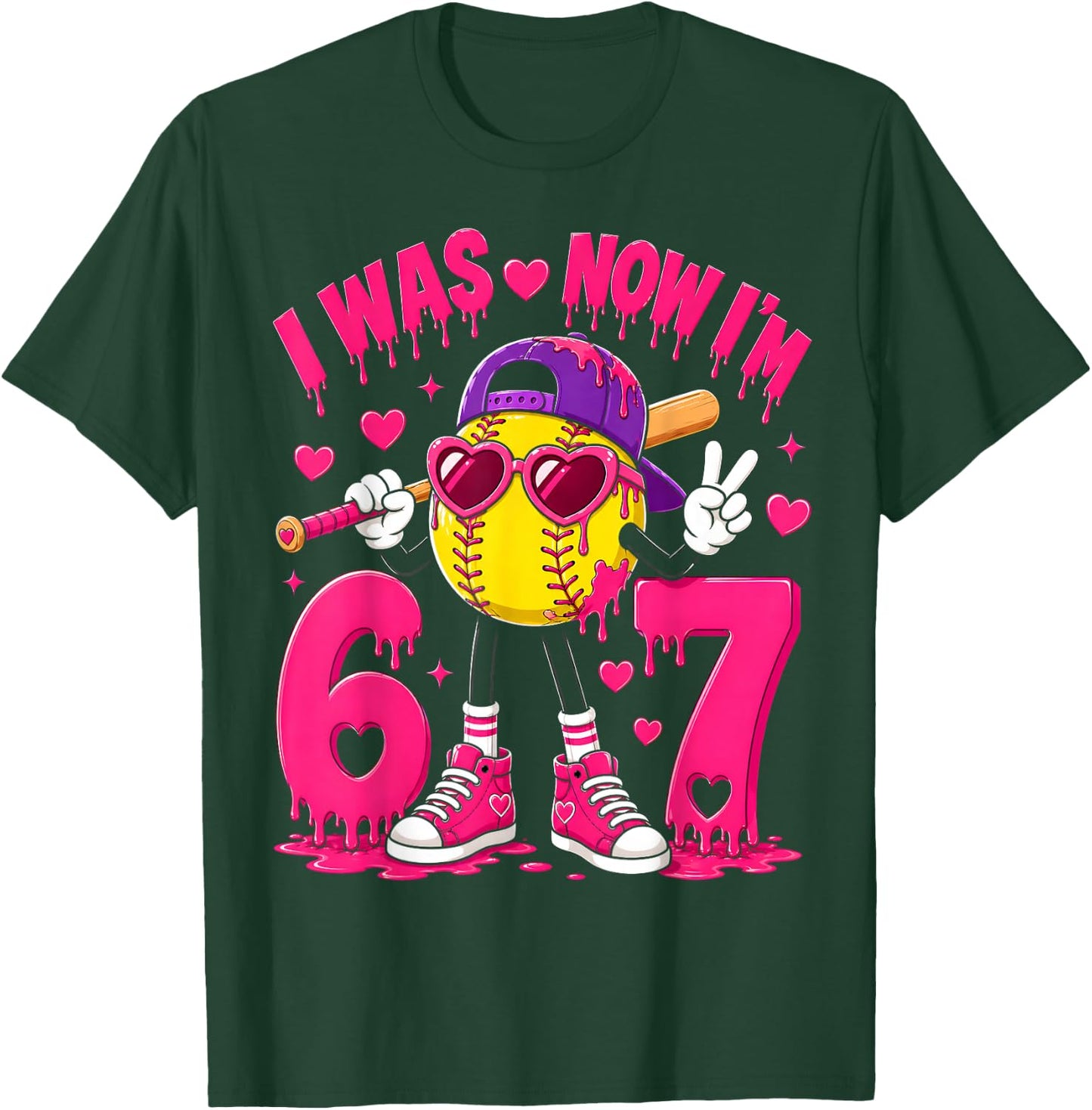 7th Birthday Boy Softball Ice Cream Drip 7 Year Old Party T-Shirt - T-Shirt | Forest