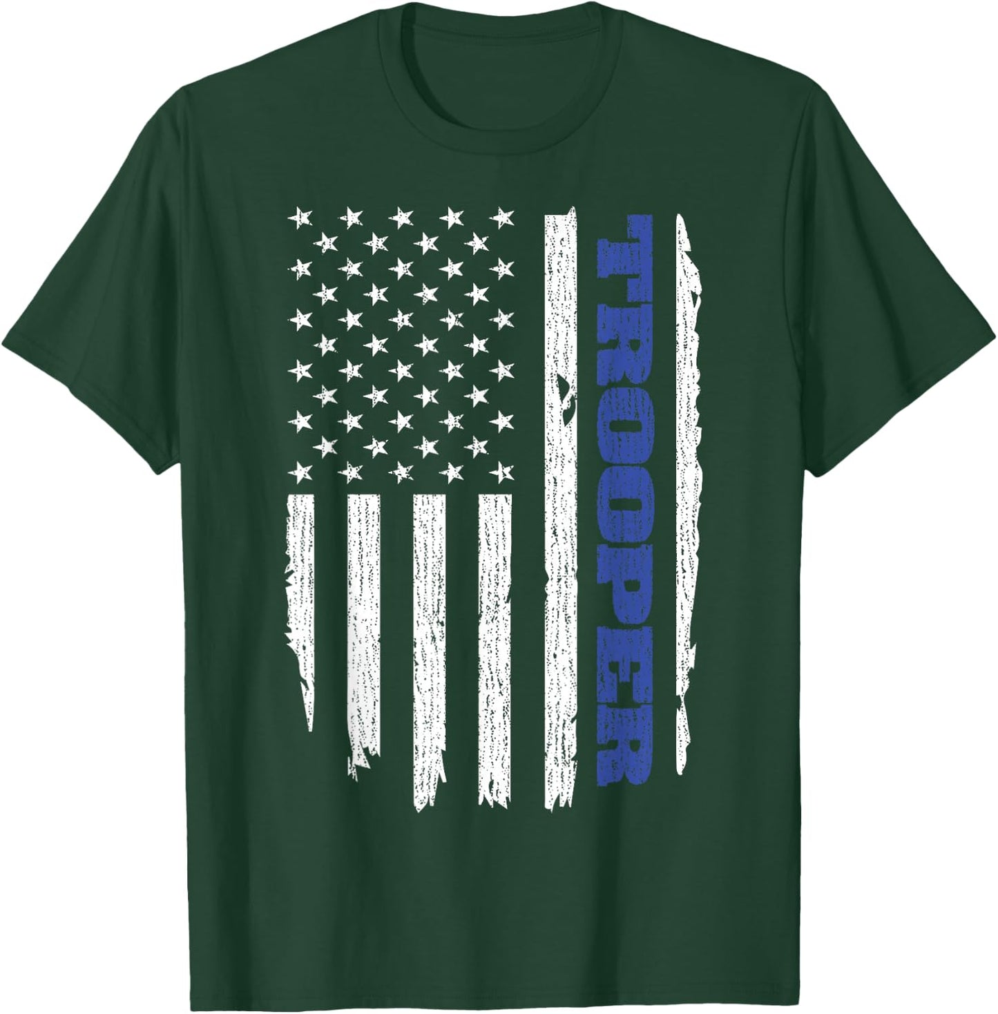 State Trooper Police Thin Blue Line USA Flag T-Shirt - T-Shirt | Forest