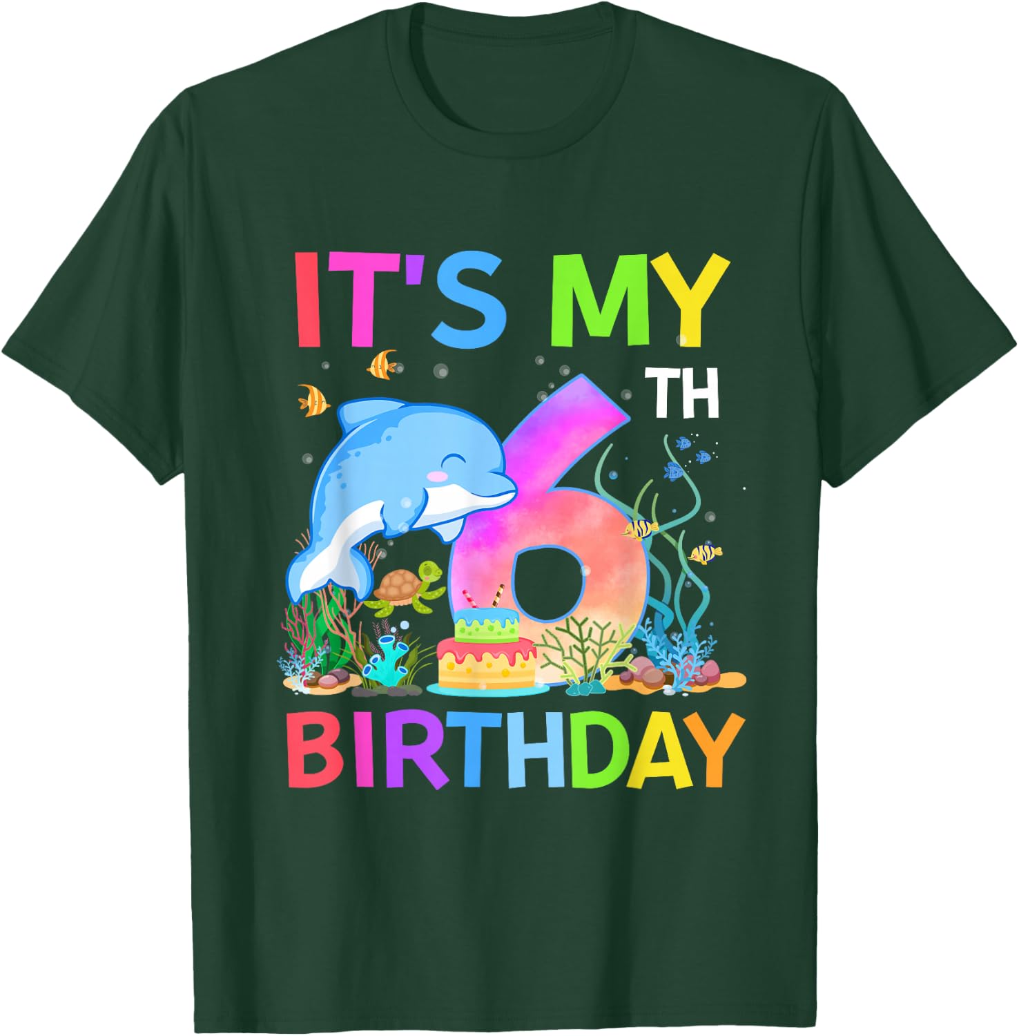 6 Year Old Boys Girls It's My 6th Birthday Dolphin Themed T-Shirt - T-Shirt | Forest