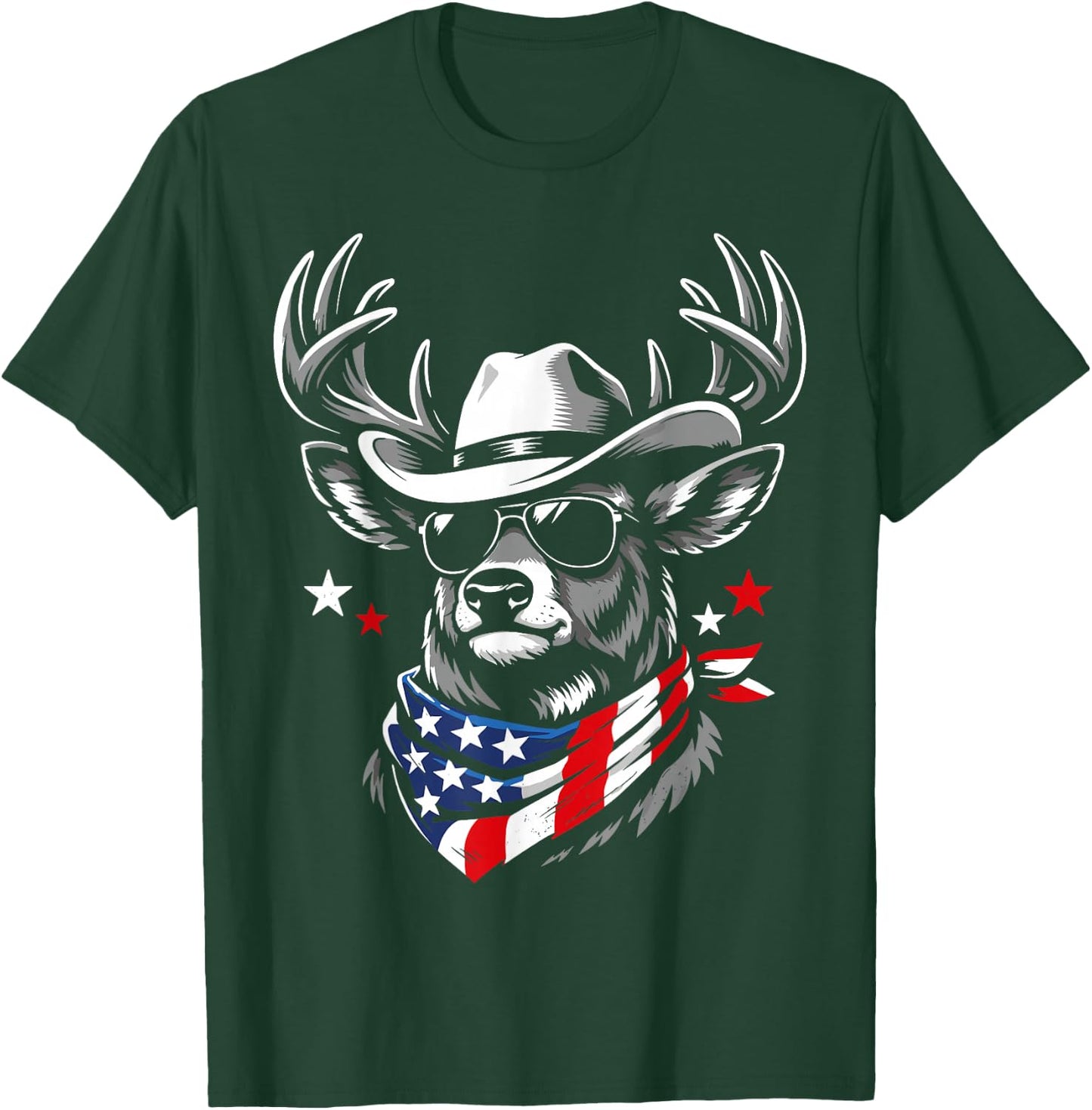 Retro USA Deer Cowboy Sunglasses Western Flag Patriotic T-Shirt - T-Shirt | Forest