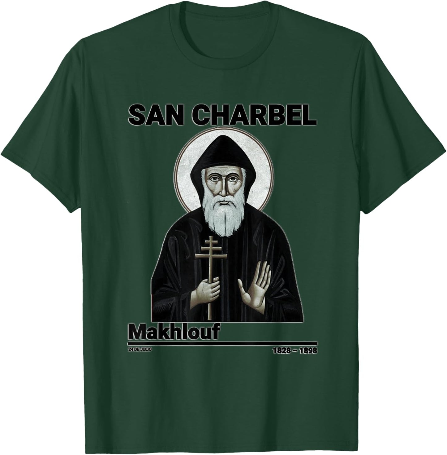 San Charbel Makhlouf, Saint Charbel , Black, S T-Shirt - T-Shirt | Forest
