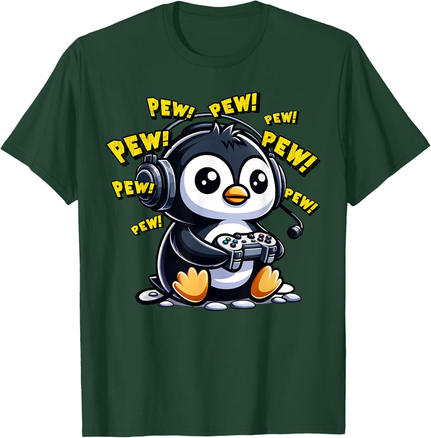 Penguin Gamer Pew Funny Video Games Vintage Boys Men Girls T-Shirt - T-Shirt | Forest