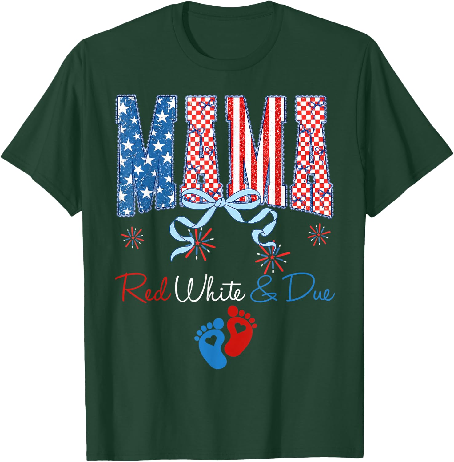 Mama Red White and Due 4th of July Pregnancy Announcement T-Shirt - T-Shirt | Forest