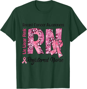 RN We Wear Pink Stethoscope Ribbon Breast Cancer Awareness T-Shirt - T-Shirt | Forest