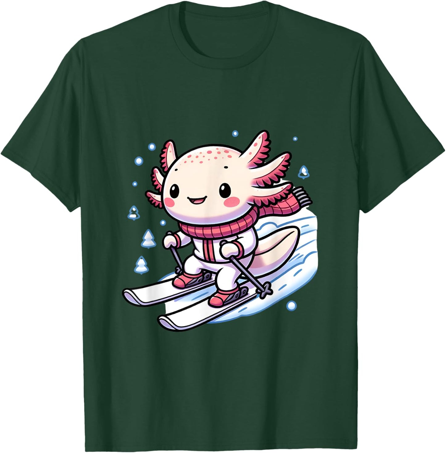 Cute axolotl skiing ski winter sports T-Shirt - T-Shirt | Forest