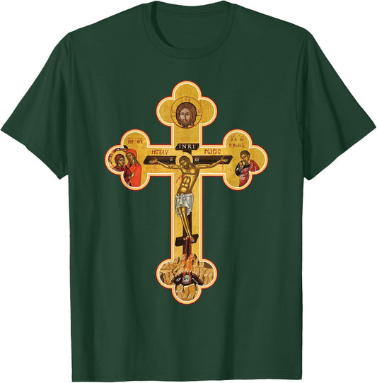 Greek Orthodox Jesus Christ Cross Icon T-Shirt - T-Shirt | Forest