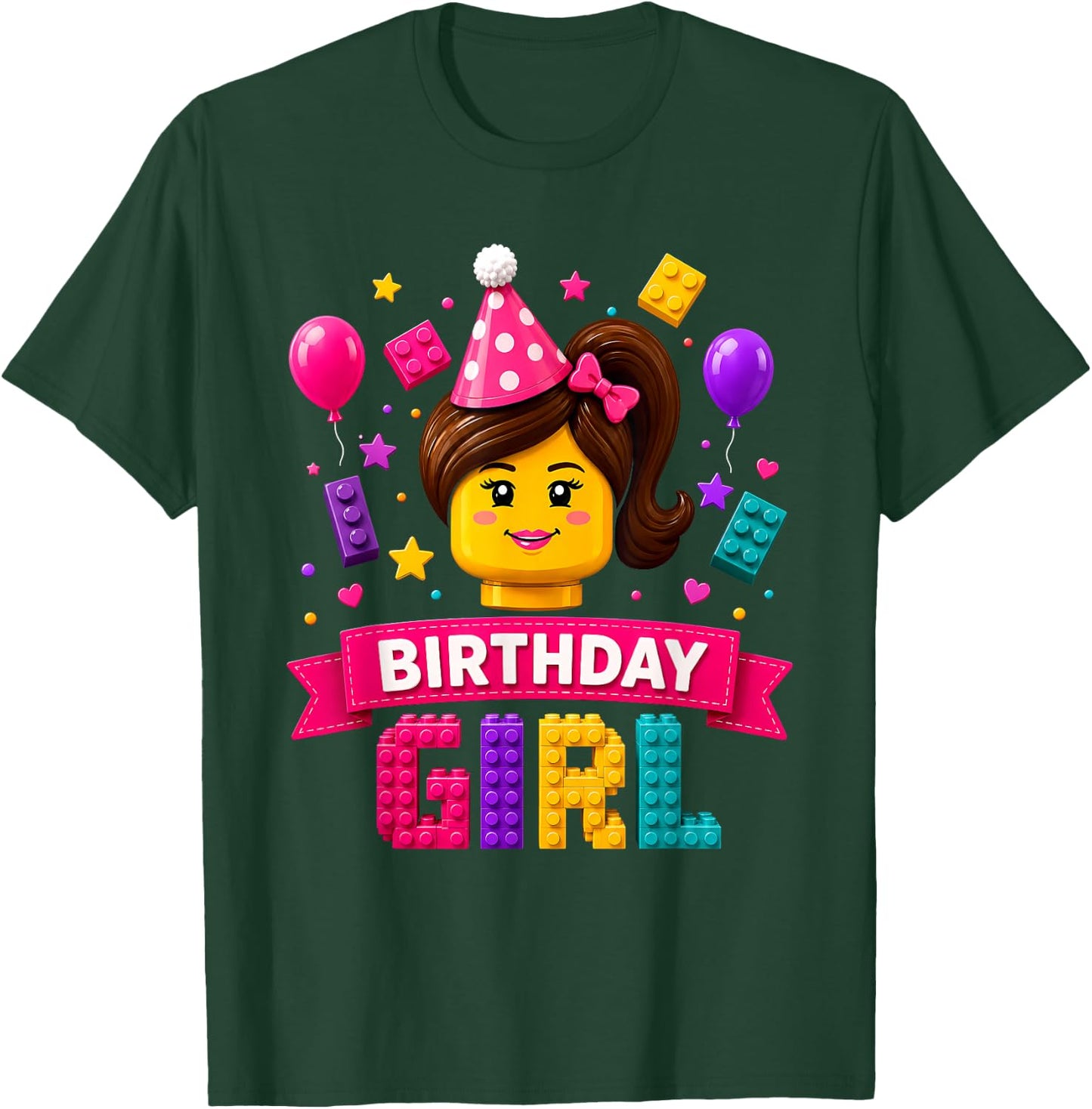 Building Bricks Birthday Girl Party Master Builder Blocks T-Shirt - T-Shirt | Forest