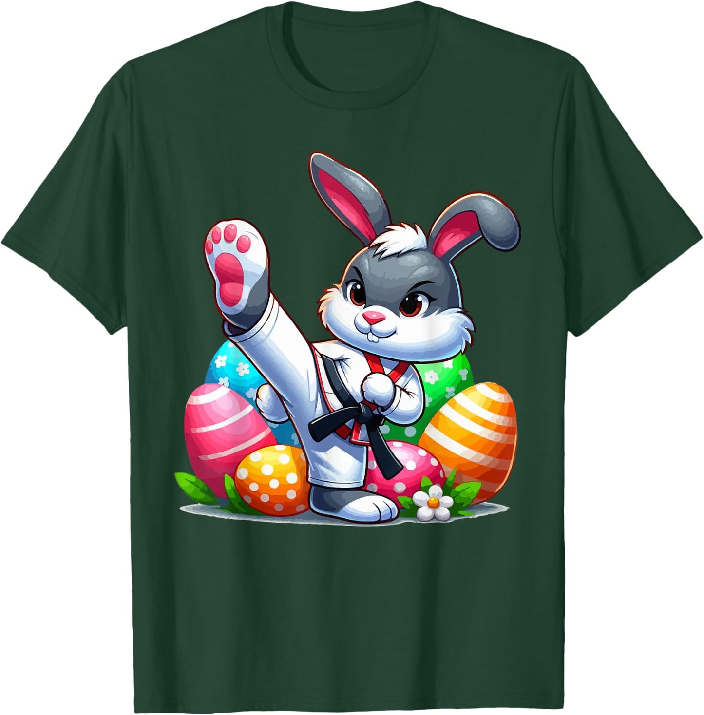 Karate Easter Bunny with a basket of eggs Easter Day Hunt T-Shirt - T-Shirt | Forest