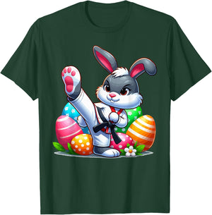 Karate Easter Bunny with a basket of eggs Easter Day Hunt T-Shirt - T-Shirt | Forest
