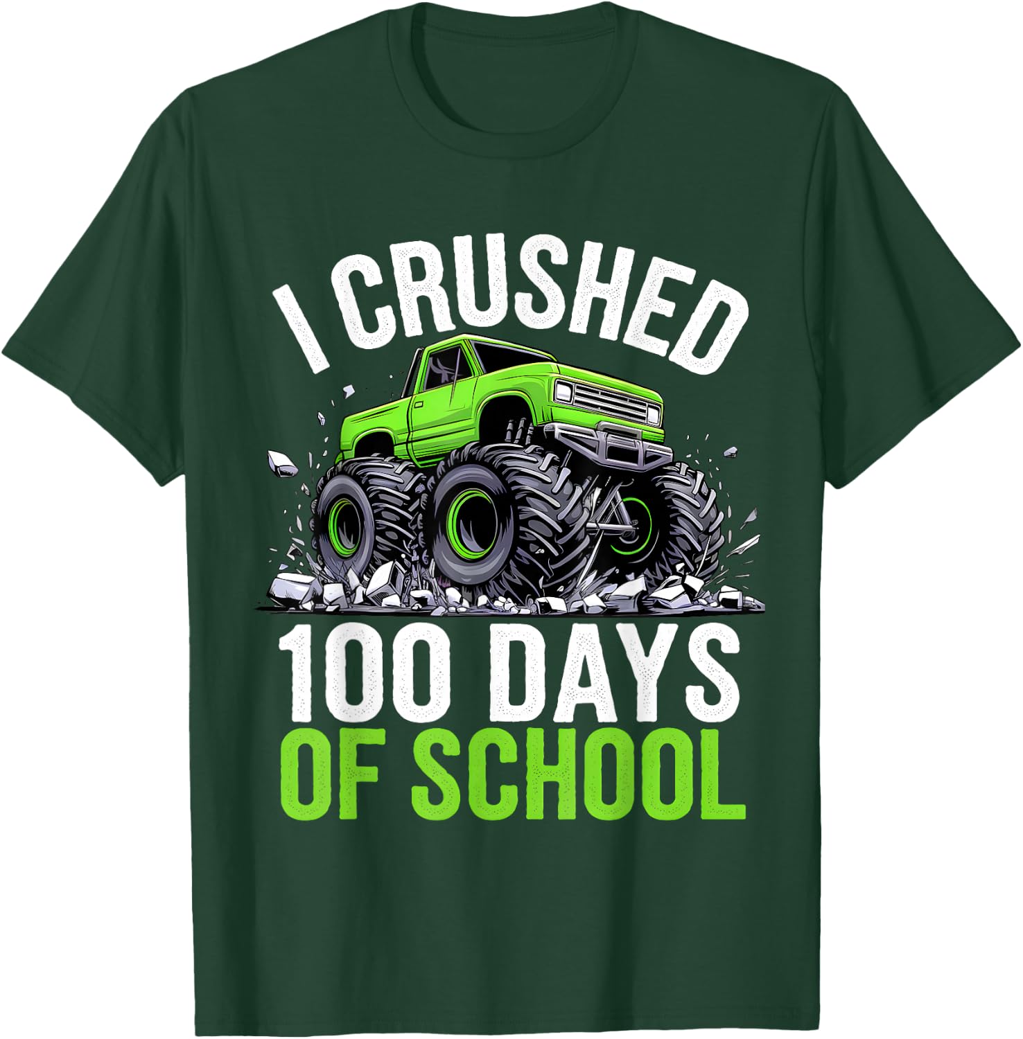 I Crushed 100 Days Of School Boys Kids Monster Truck T-Shirt - T-Shirt | Forest