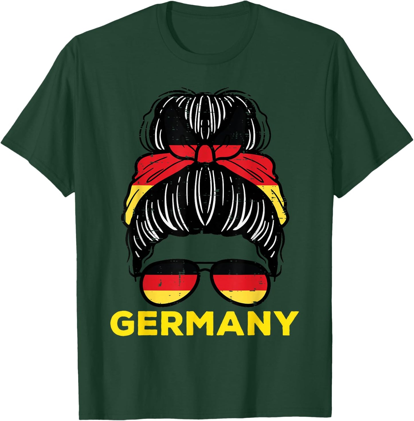 Germany Flag German Girl Messy Bun Football Soccer Fan Women T-Shirt - T-Shirt | Forest