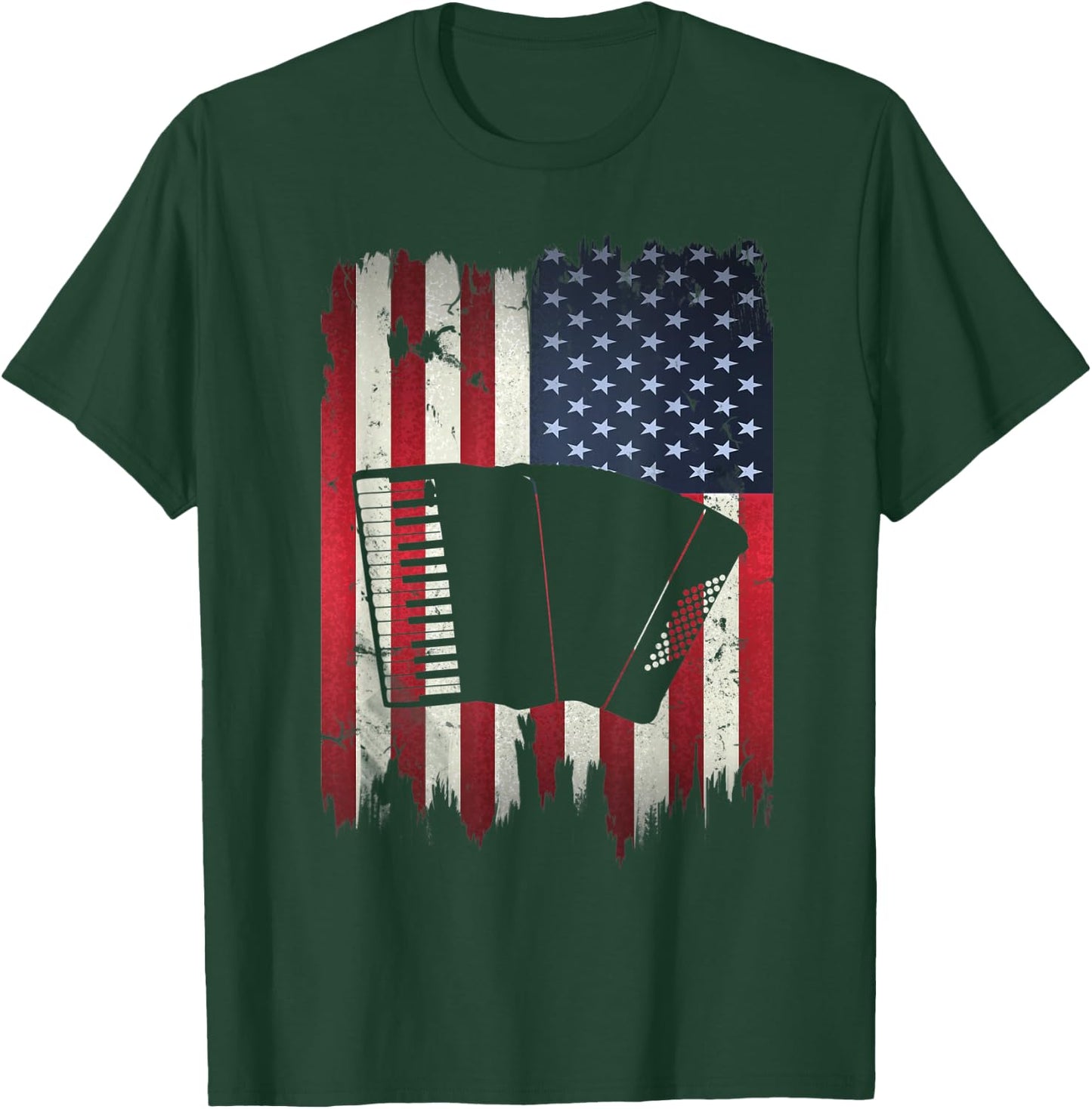 Accordion American Flag 4th of July Accordionist Patriotic Kids Men T-Shirt - T-Shirt | Forest