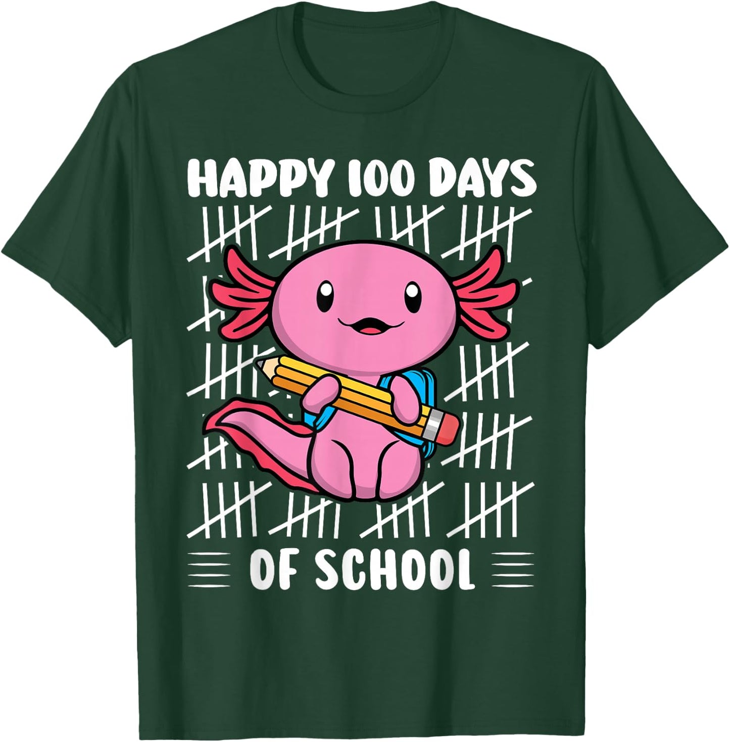Happy 100 Days of School Cute Axolotl Kindergarten 100th Day T-Shirt - T-Shirt | Forest