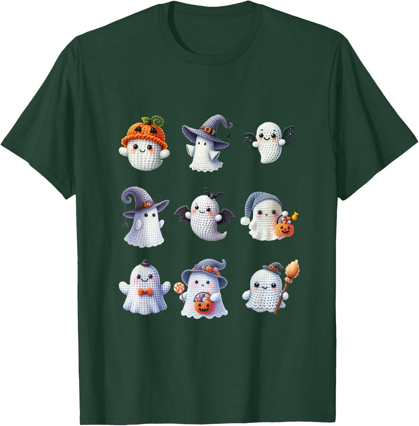 Halloween Crochet Lovers Cute Yarn Ghosts Knitter T-Shirt - T-Shirt | Forest