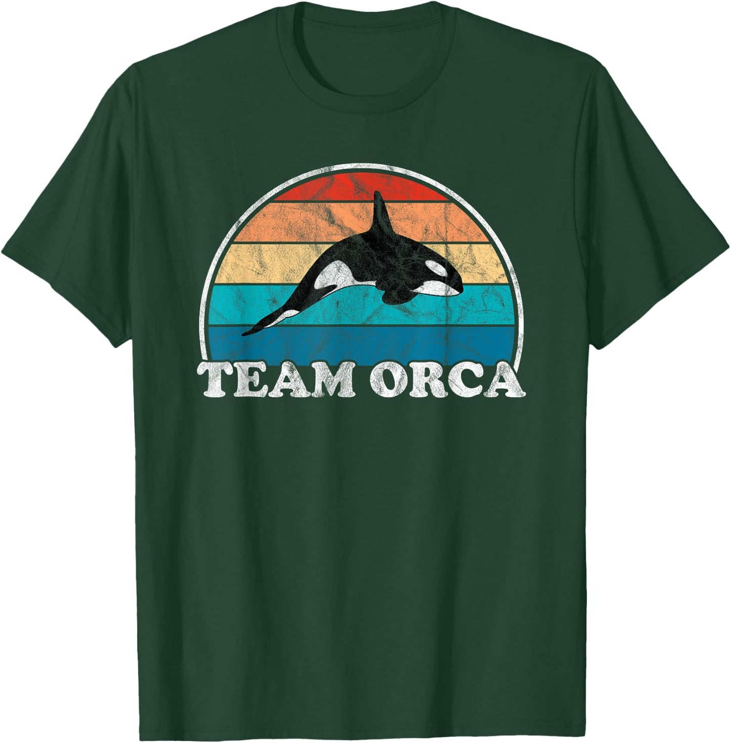 Team Orca - Whale Orcas Sea Ocean Retro Sunset Distressed T-Shirt - T-Shirt | Forest