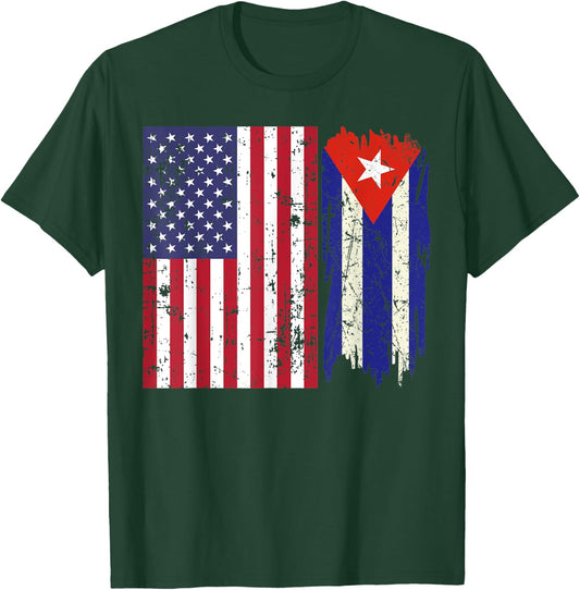 Vintage Proud Patriotic Cuba and Pride American Cuban Flag Kids Men T-Shirt - T-Shirt | Forest