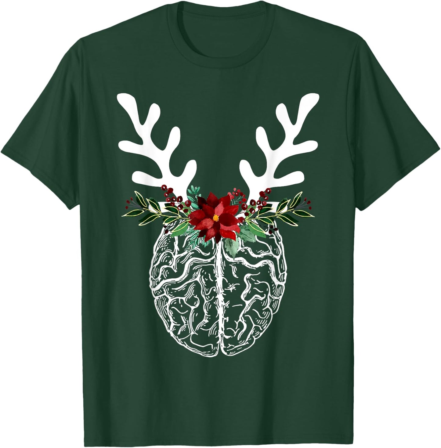 Anatomy Brain Floral Reindeer Christmas Neurology Nurse T-Shirt - T-Shirt | Forest