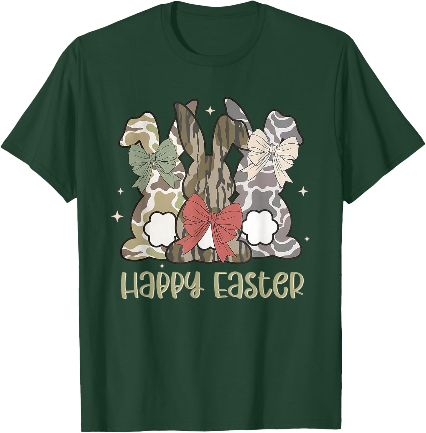 Camo Bunny Happy Easter Camouflage Bunnies Coquette Bow Kids T-Shirt - T-Shirt | Forest