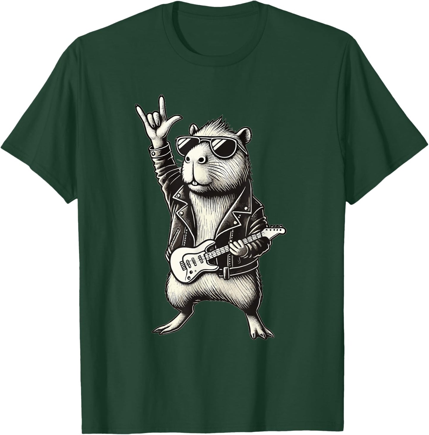 Rock and Heavy Metal Music, Capybara Rocker and Hand Guitar Rock T-Shirt - T-Shirt | Forest