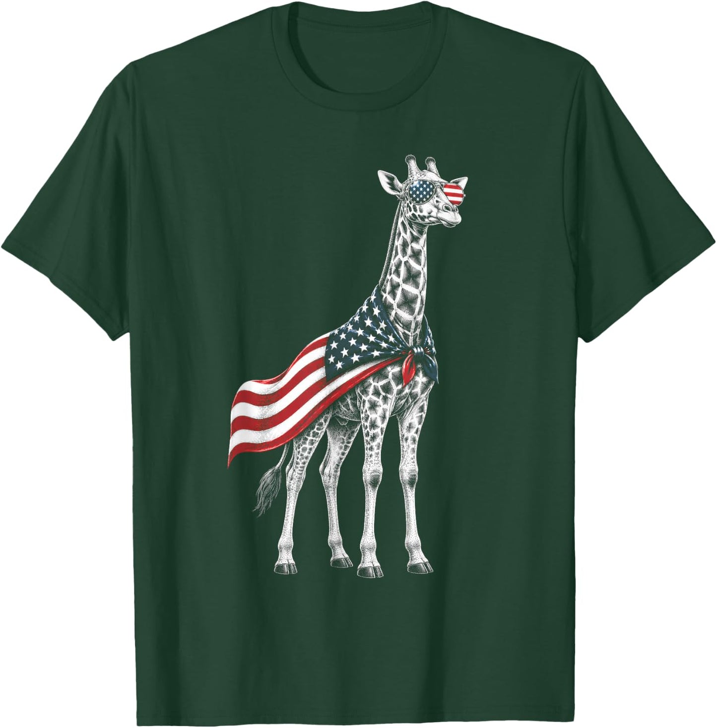 Giraffe 4th of July US American Flag Patriotic Safari Animal T-Shirt - T-Shirt | Forest